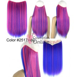 Extensie de par cu 5 Clips On delux dubla dreapta de 60 cm, Mixt Roz cu suvite Albastre MWVC0062517H8C